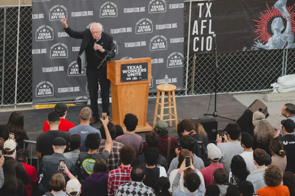 Bernie Sanders speaks at a Texas AFL-CIO rally