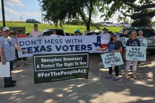 Jan McDowell (at right) joins the fight for voter rights