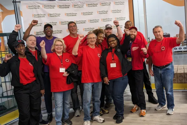 Some of the 120 unionists who helped the food bank