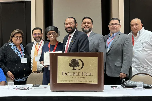 Texas AFL-CIO Secretary-Treasurer Leonard Aguilar joins members of the Texas A. Philip Randolph Institute at their 50th anniversary celebration.