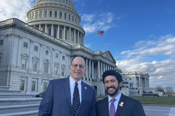 Texas AFL-CIO President Rick Levy and U.S. Congressman Greg Casar take a picture together outside of the U.S. Capitol building.