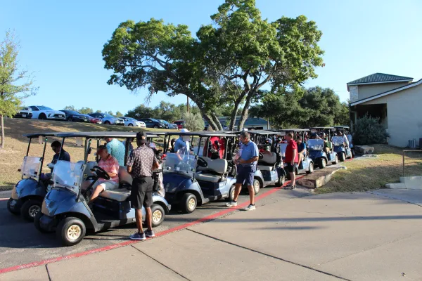 A picture of golf carts lined up at the Texas AFL-CIO Golf Tournament.