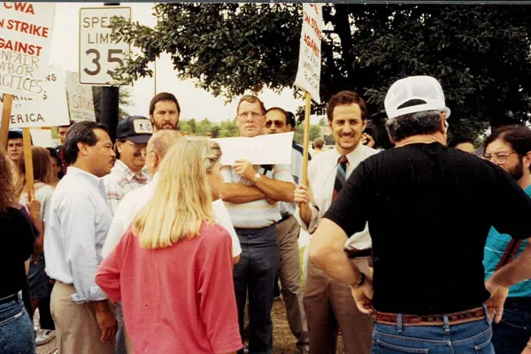 Rick Levy at a picket line in the 1990s