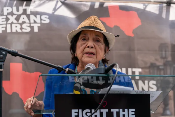 Dolores Huerta at the Fight the Trump Takeover National Day of Action Rally in Austin, Texas on Aug. 16, 2025