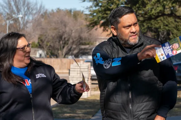 Lorraine Montemayor and Leonard Aguilar block walk in Fort Worth