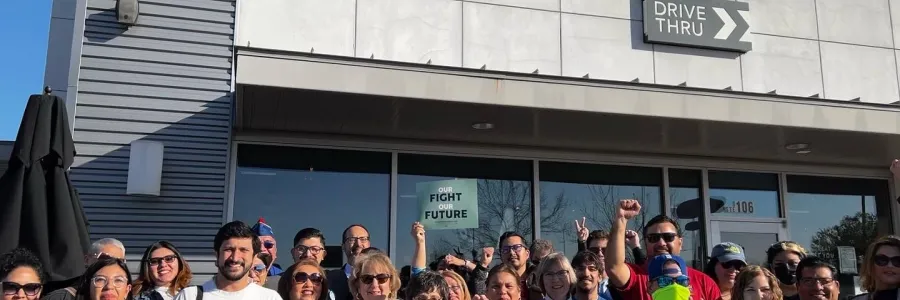 San Antonio union members outside a Starbucks