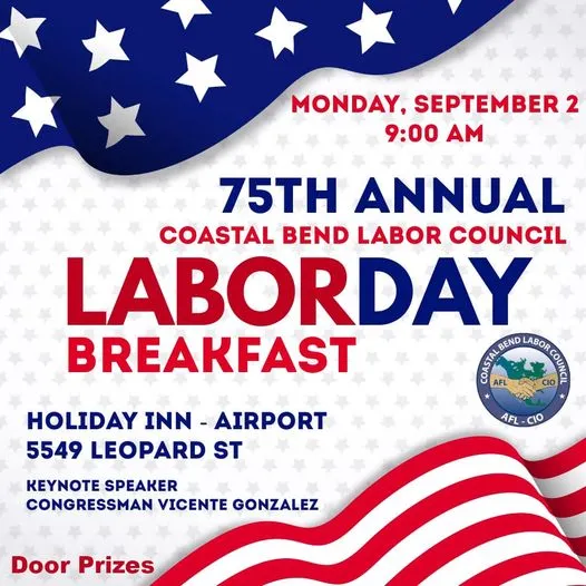 Flyer describing Coastal Bend Labor Council's Labor Day Breakfast.