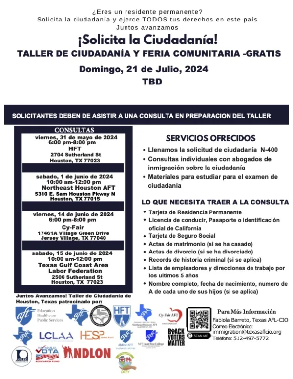 Information on Citizenship Clinic Information Sessions in Spanish.