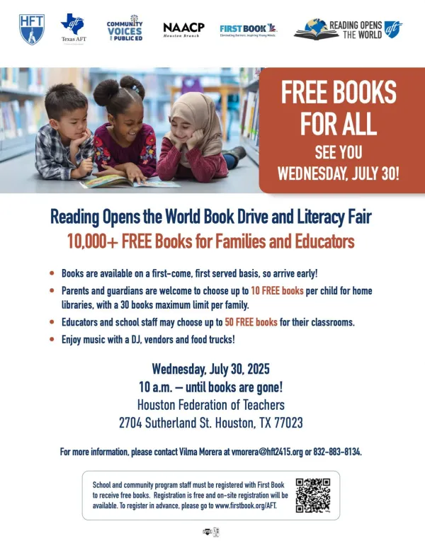 Free books for all Wed. July 30 at 2704 Sutherland St. Houston TX 77023