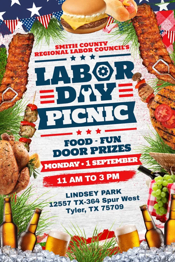 Flyer for the Smith County Regional Labor Council's Labor Day Picnic