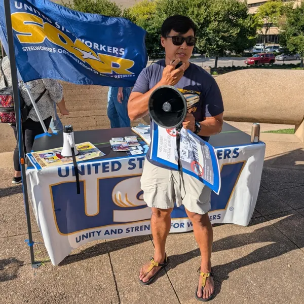 National labor leader Justin Chen at Dallas City Hall