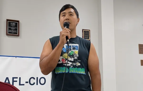 Justin Chen speaks at Dallas AFL-CIO 