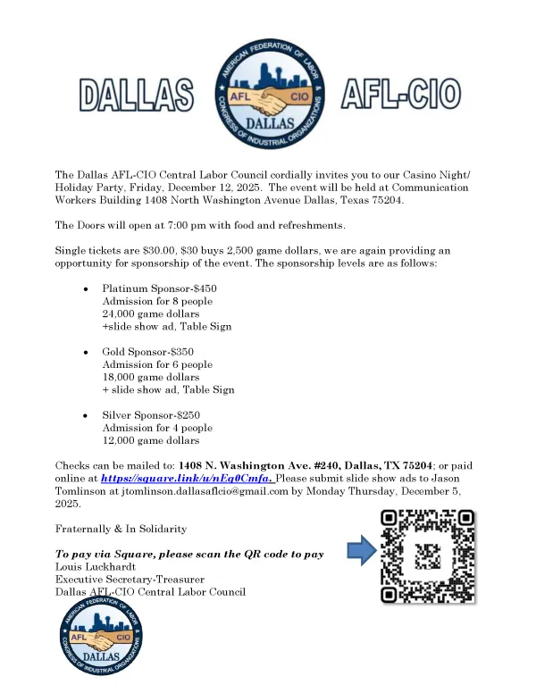 Dallas AFL-CIO Casino Night Information