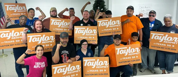 Taylor Rehmet with a few Tarrant County supporters