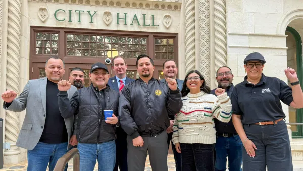San Antonio labor leaders in front of City Hall