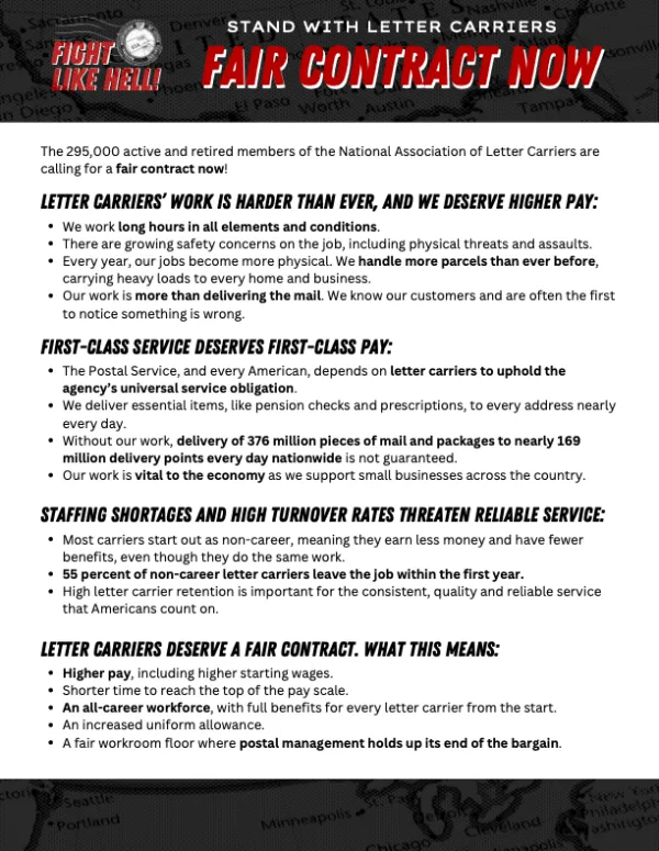 NALC Fair Contract Demands