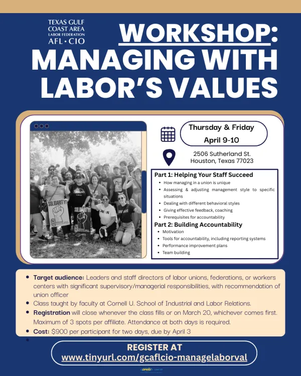 Flyer for Workshop: Managing with Labor's Values