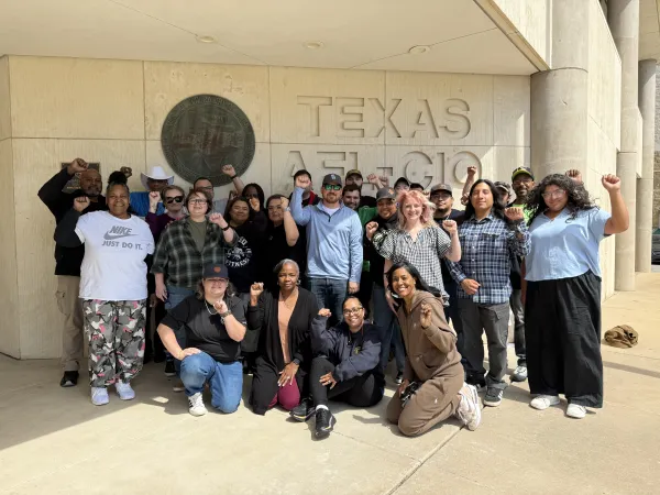 2026 Ruth Ellinger Leadership Academy fellows pose for a group photo in front of Texas AFL-CIO headquarters