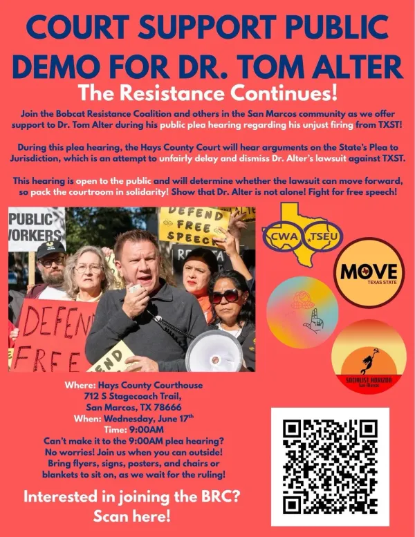 San Marcos Dr. Tom Alter court support event