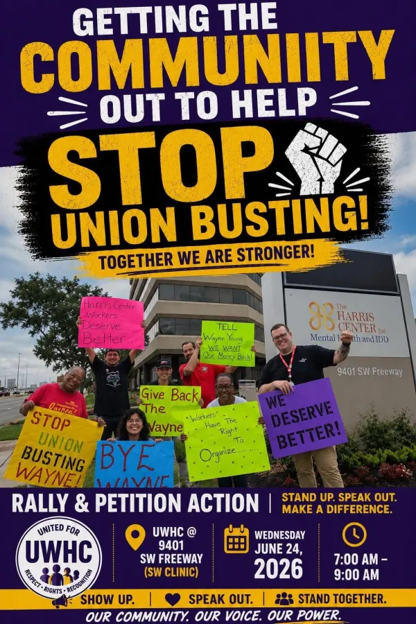 United Workers of Harris Center action