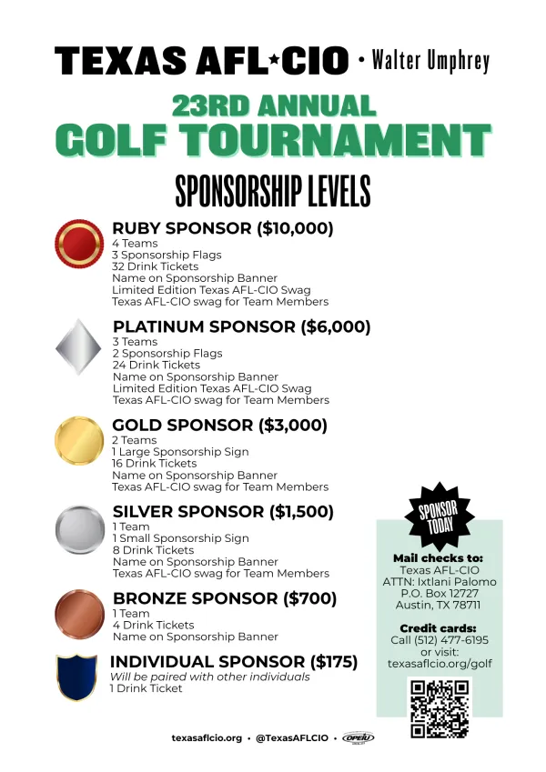 23rd Annual Texas AFL-CIO Golf Tournament Sponsorship Levels